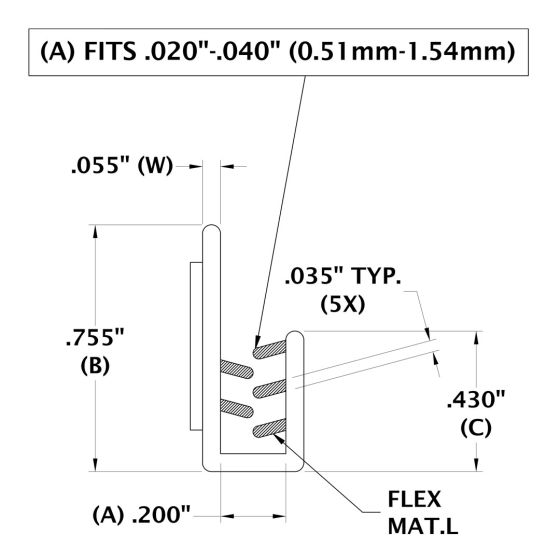 Fits up to 3/64" material - 3 IN. Long Versa Grip J-Channel (0.51-1.54 mm.)